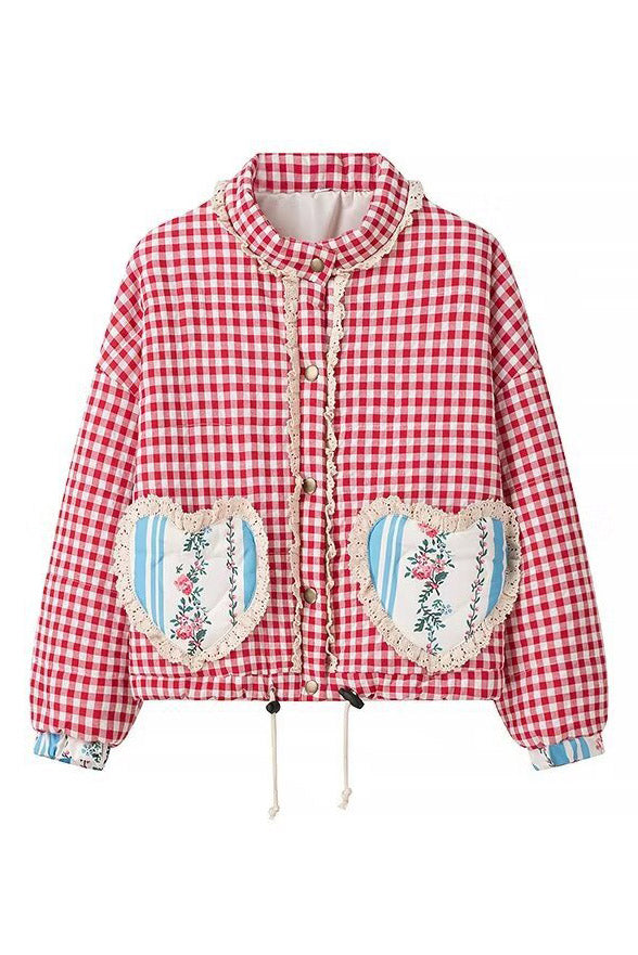 Modern Plaid Pink Heart Pocket Jacket