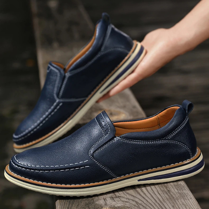 Pebbled Leather Loafers with Moc-Toe Stitching