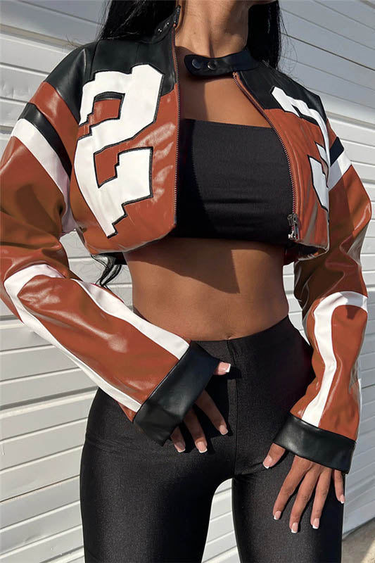 Modern Embroidered Biker Faux Leather Jacket