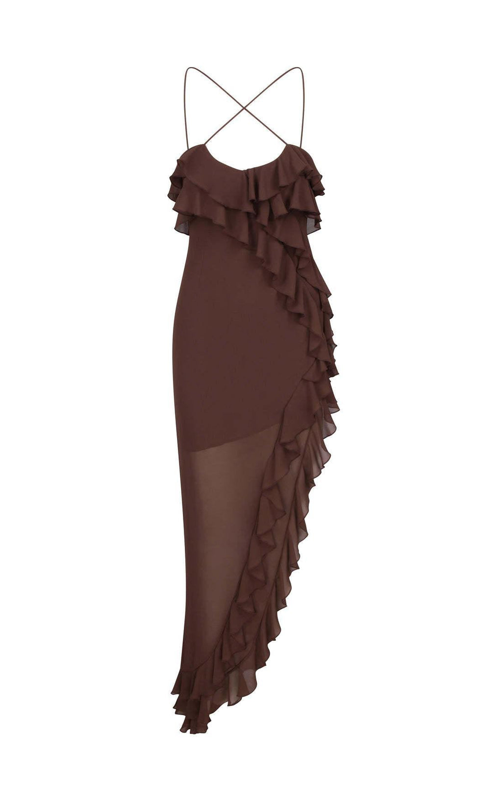 Romantic Ruffled Flower Slit Midi-Length Dress