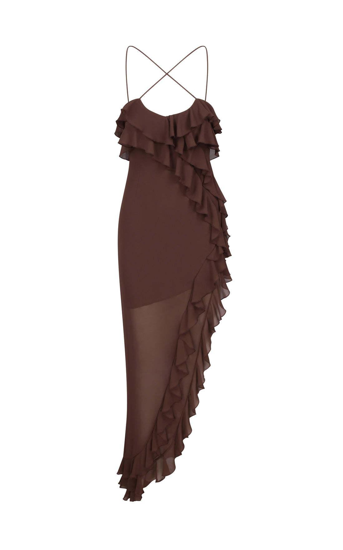 Romantic Ruffled Flower Slit Midi-Length Dress