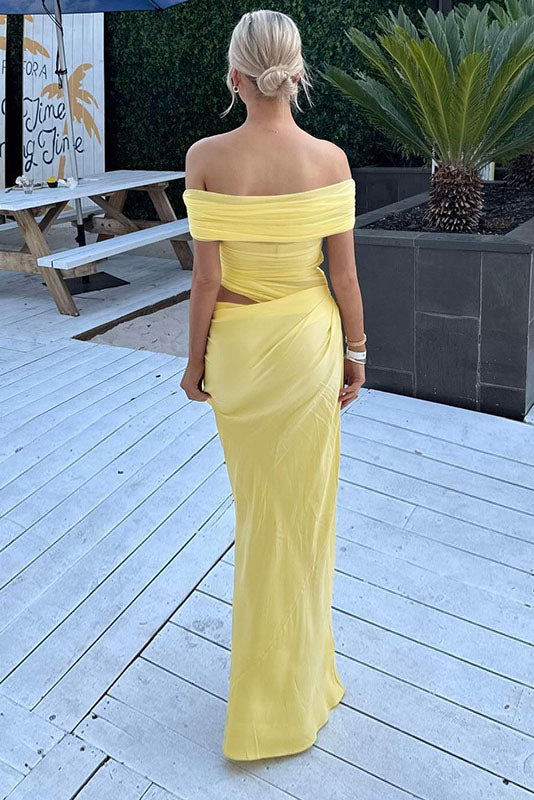 Sheer Mesh Off-Shoulder Maxi-Length Dress