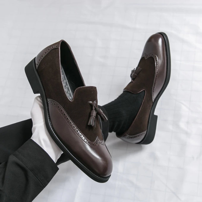 Polished Leather Loafers with Brogue Detailing