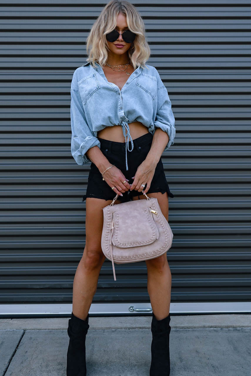 Modern Denim Pocket Front Tie Shirt