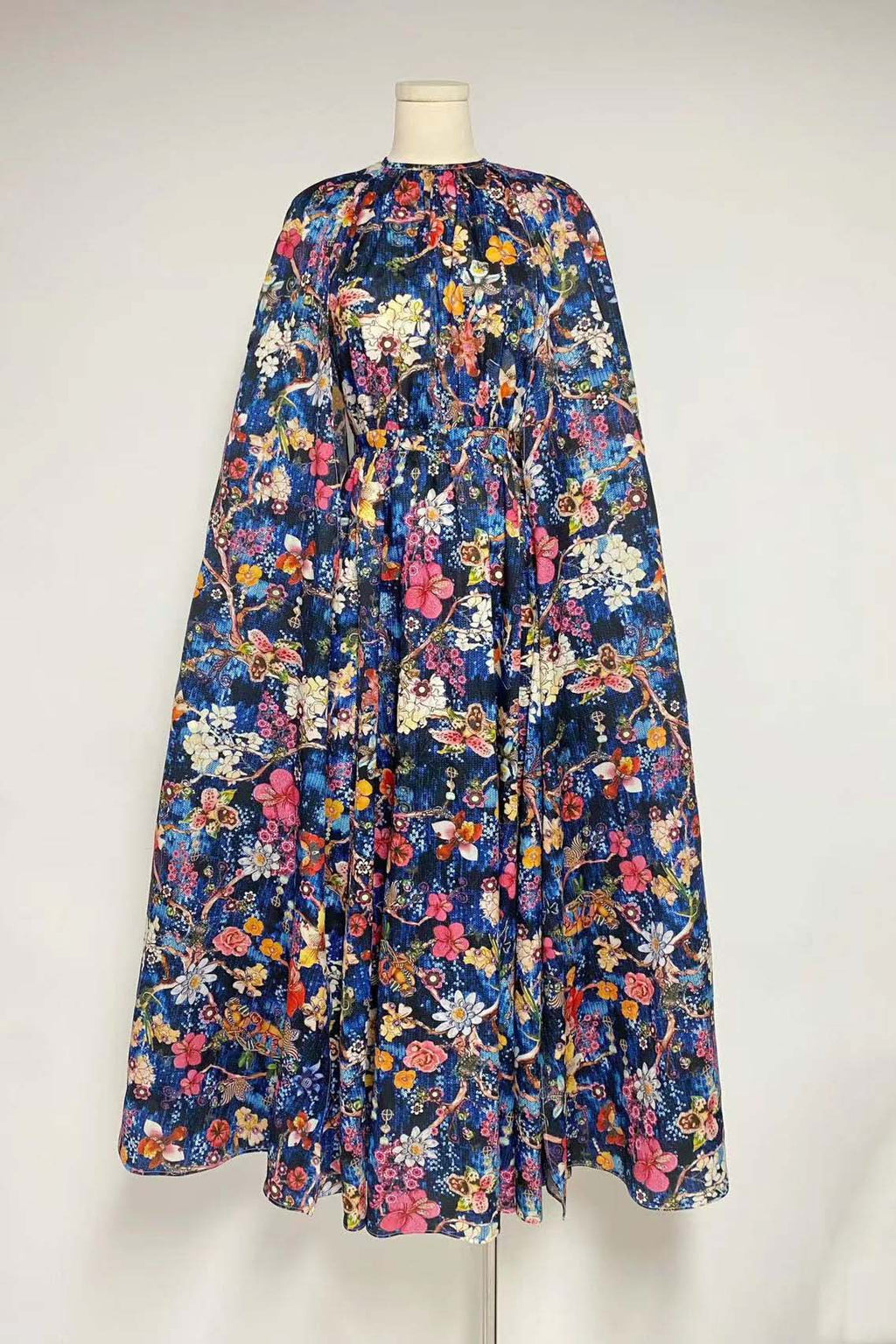 Nola Crew Neck Cape Sleeves Maxi-Length Dress