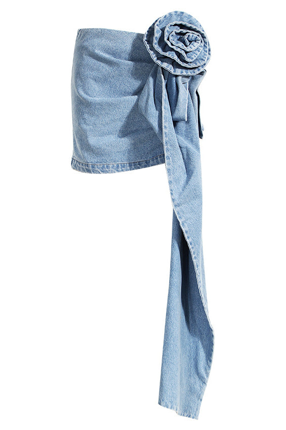 Modern Denim Mini Skirt With 3D Roses