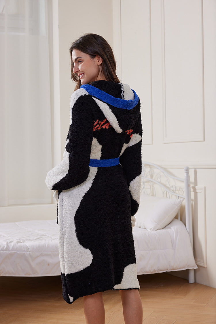 Modern Single-Breasted Plush Hooded Robe