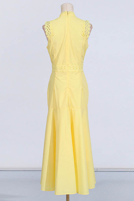 French Lace-Trimmed Sleeveless Maxi-Length Dress