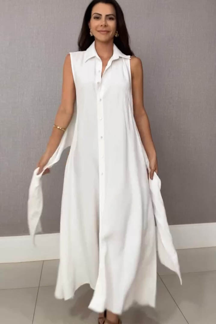 Modern Summer V-Neck Sleeveless Waist-Tie Dress