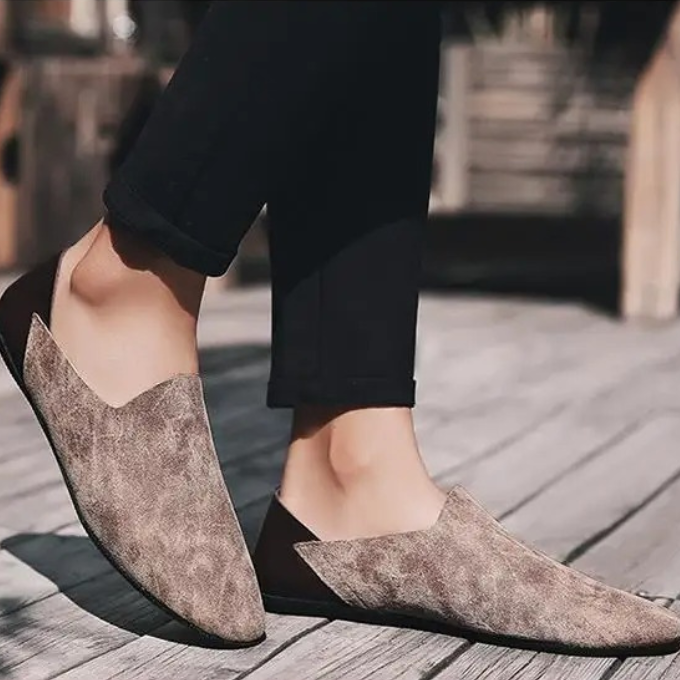 Distressed Leather Loafers with Broken-In Comfort