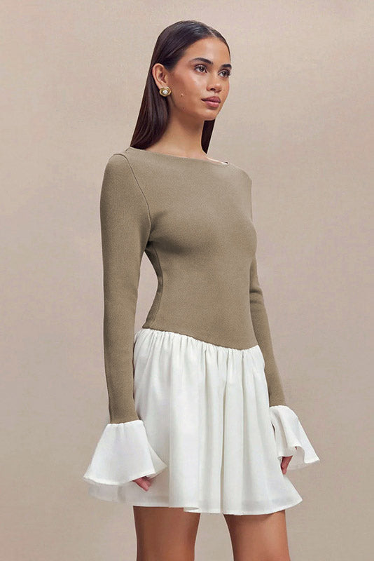 Candice Balloon Sleeves Knit Mini-Length Dress