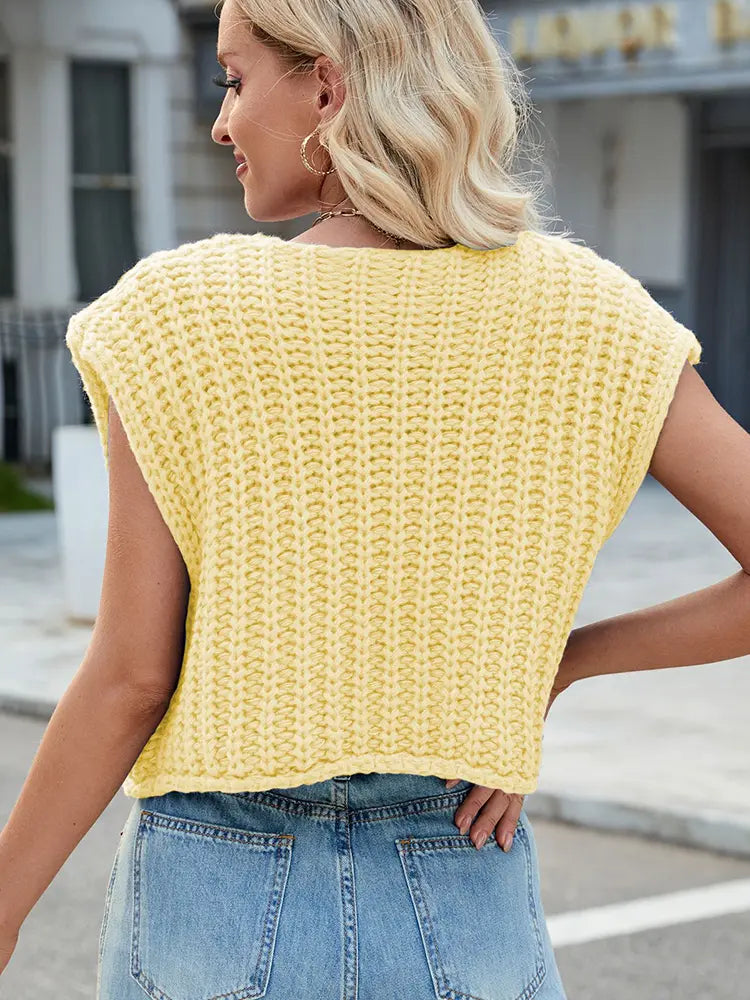 Vest with V-Neck and Button Closure