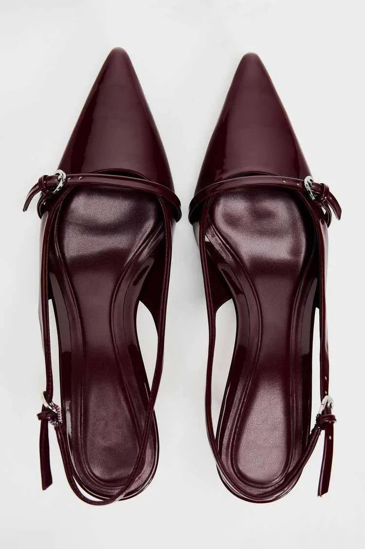 Modern Pointed Toe Buckle Slingback High Heels