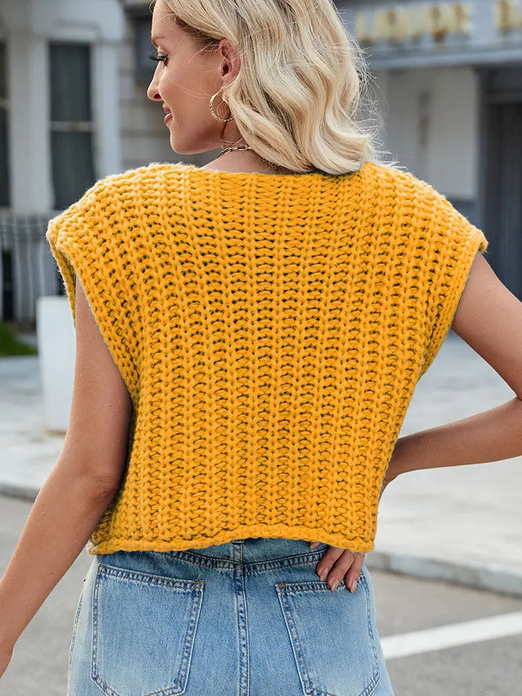 Vest with V-Neck and Button Closure