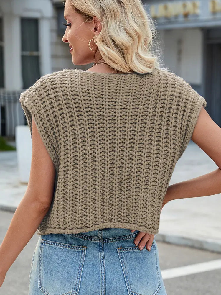 Vest with V-Neck and Button Closure