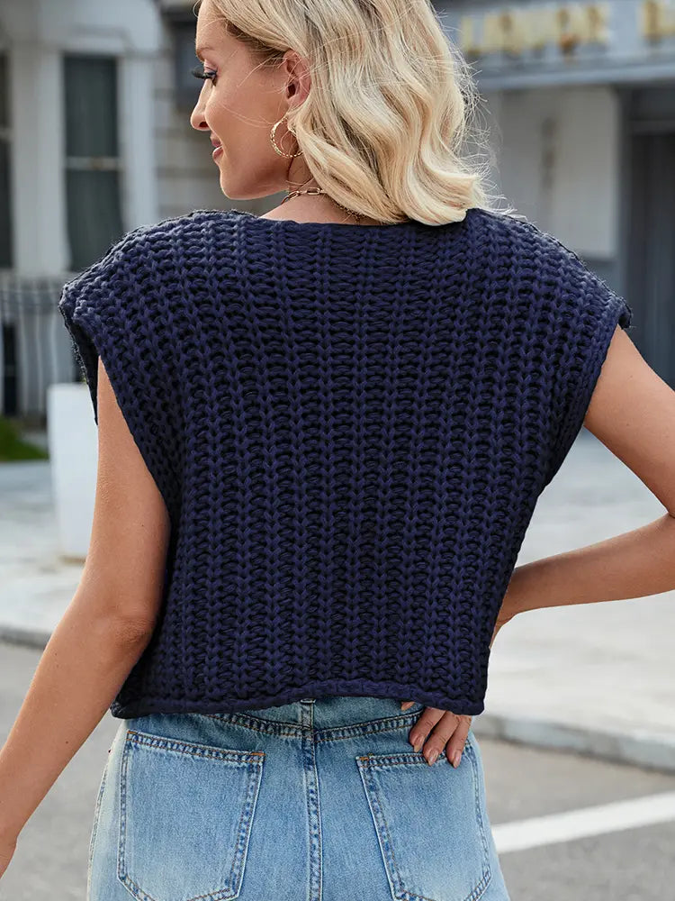 Vest with V-Neck and Button Closure