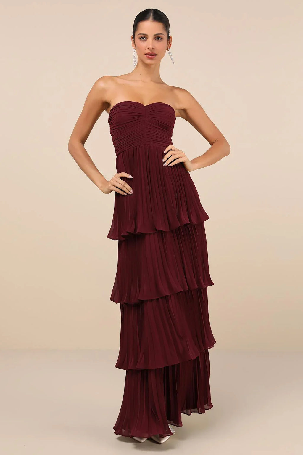 Plum Purple Strapless Tiered Maxi-Length Dress
