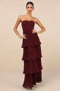 Plum Purple Strapless Tiered Maxi-Length Dress
