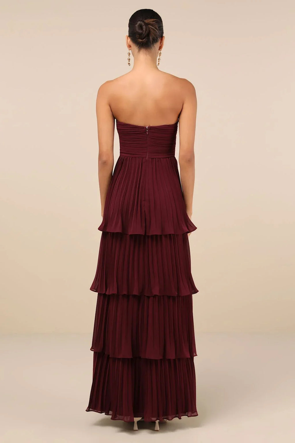 Plum Purple Strapless Tiered Maxi-Length Dress