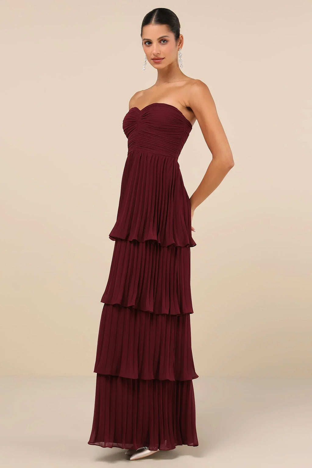Plum Purple Strapless Tiered Maxi-Length Dress