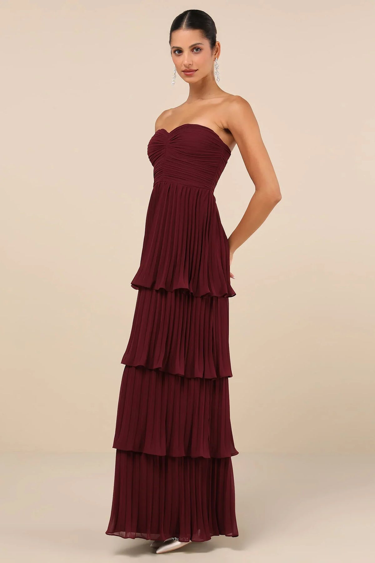 Plum Purple Strapless Tiered Maxi-Length Dress