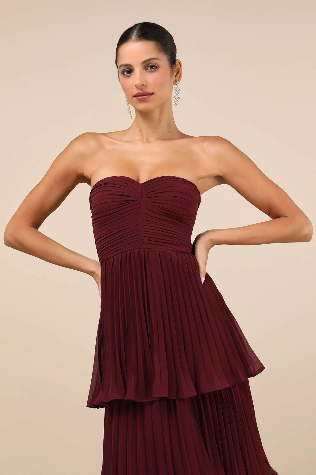 Plum Purple Strapless Tiered Maxi-Length Dress