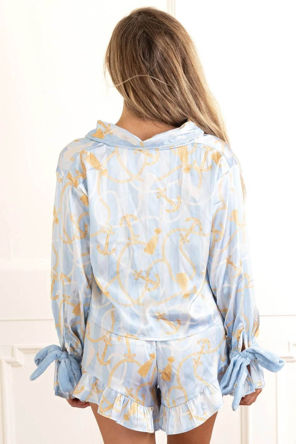 Modern Tie Front Cotton Peplum Blouse Shorts