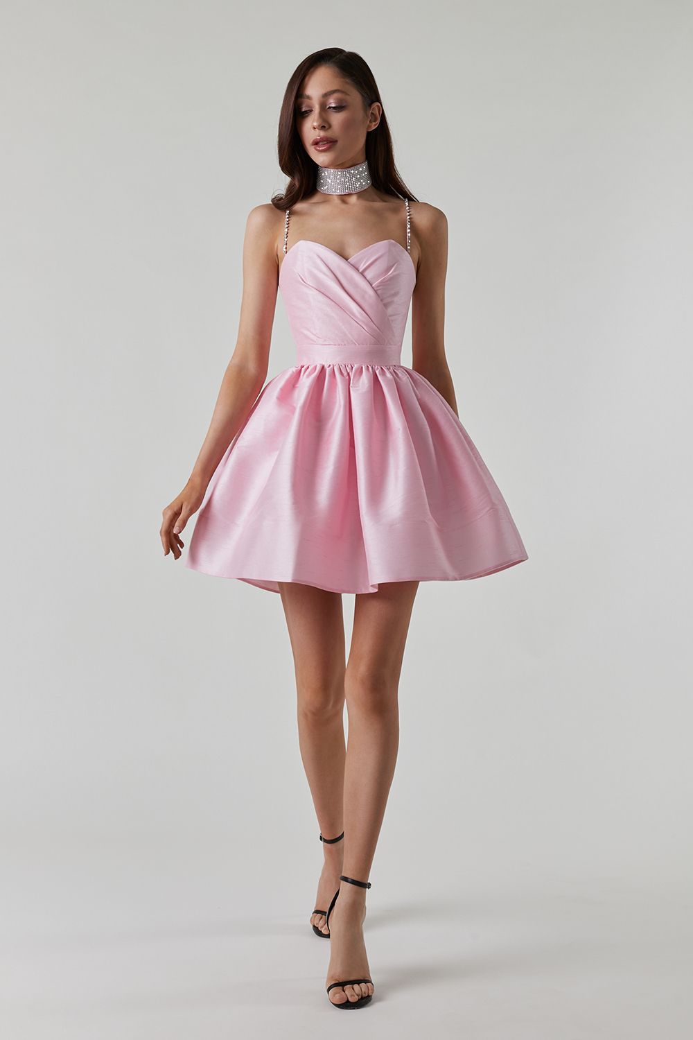 Sweet High-Waisted Ruched Fluffy Mini-Length Dress