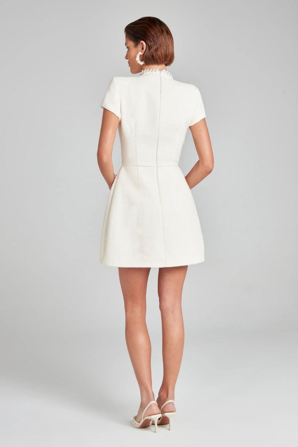 Pearl Trim Pocket Mini-Length Dress