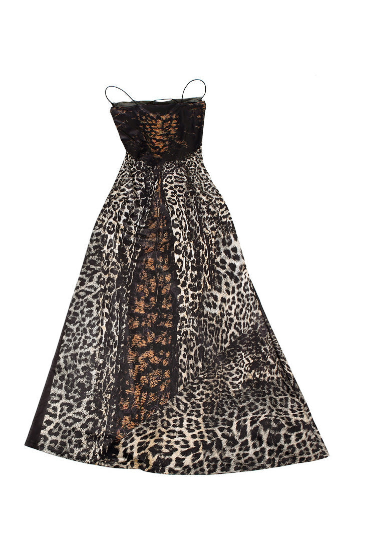 Wild Leopard Sheer Corset Maxi-Length Dress