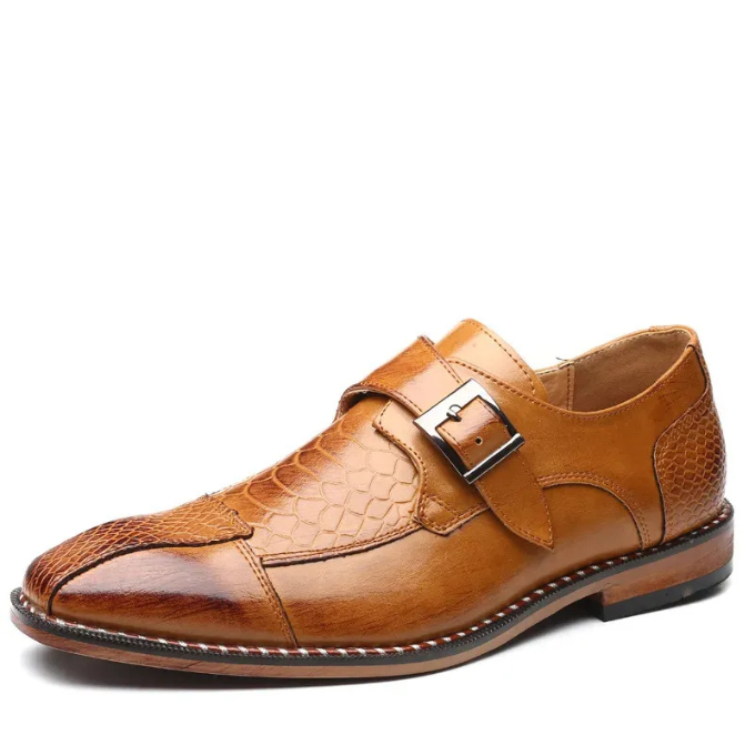 Full-Grain Leather Monk Strap Shoes with Embossed Texture