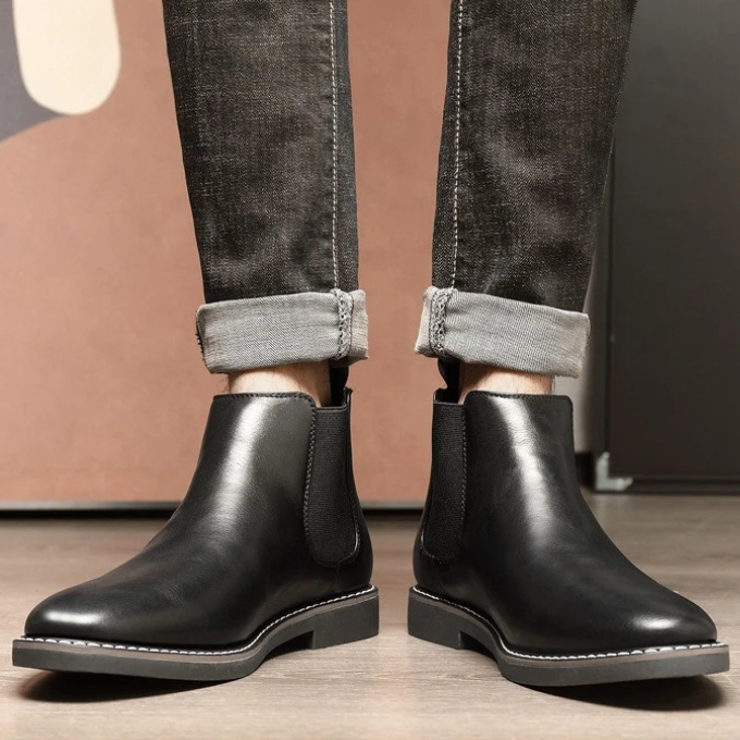 Smooth Leather Chelsea Boots with Pebbled Texture