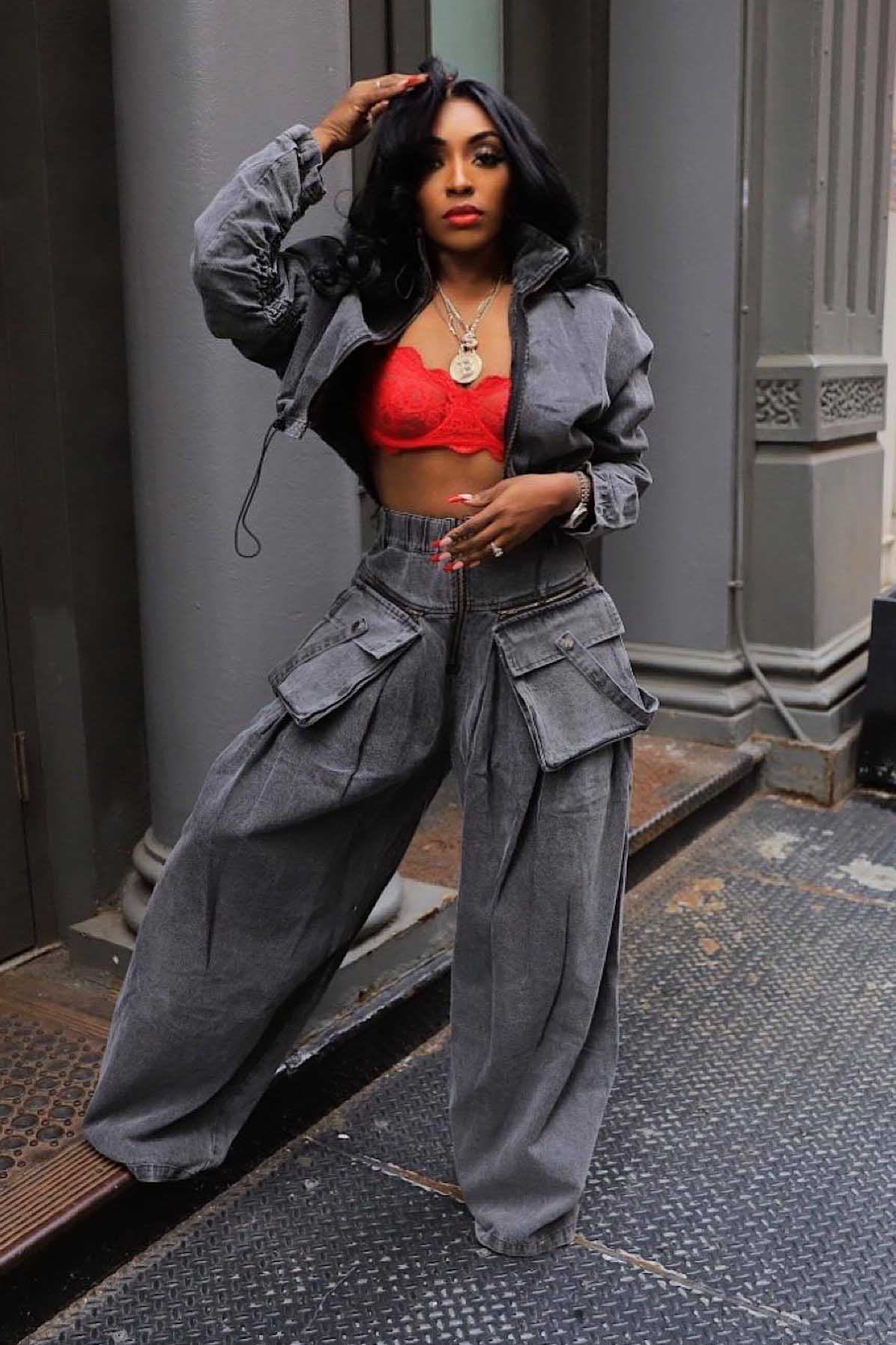 Retro Wide-Leg Denim Two-Piece