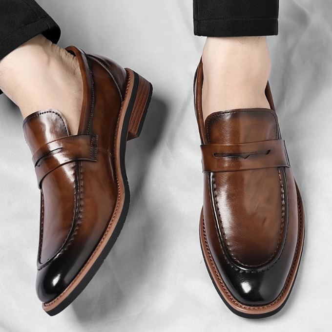 Polished Leather Penny Loafers with Penny Strap