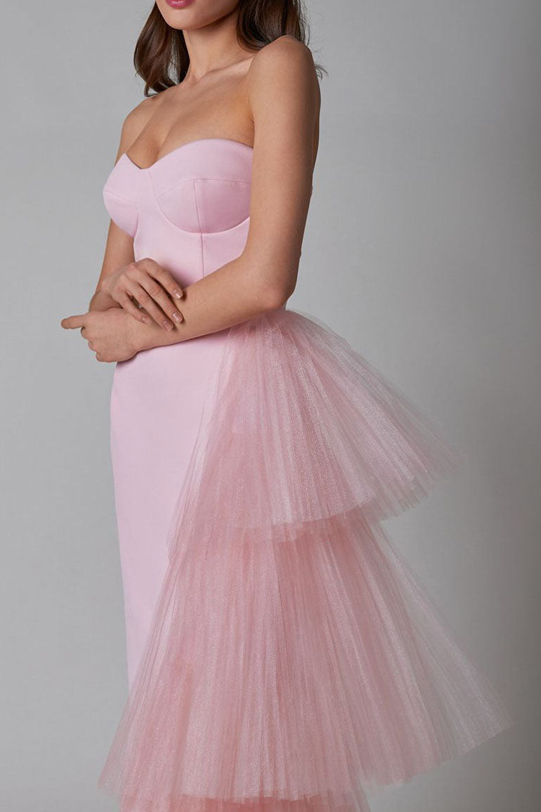 Niche French Fitted Strapless Evening Maxi-Length Dress