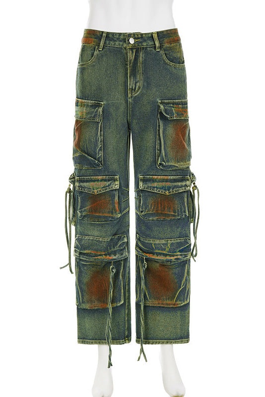 Trendy Contrast Denim Trousers