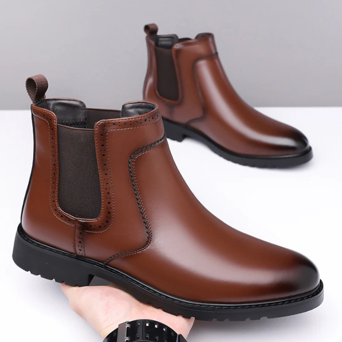 Polished Leather Chelsea Boots with Rubber Sole