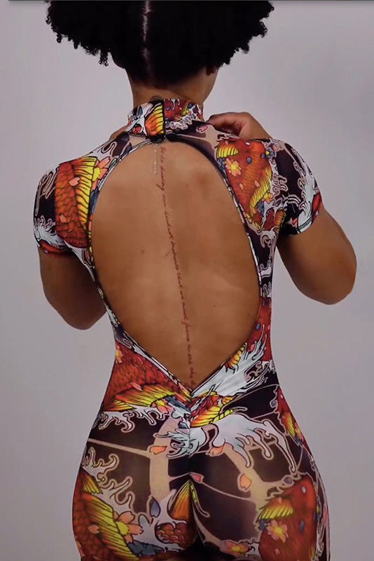 Modern Dreamy Pink-Brown Open-Back Jumpsuit