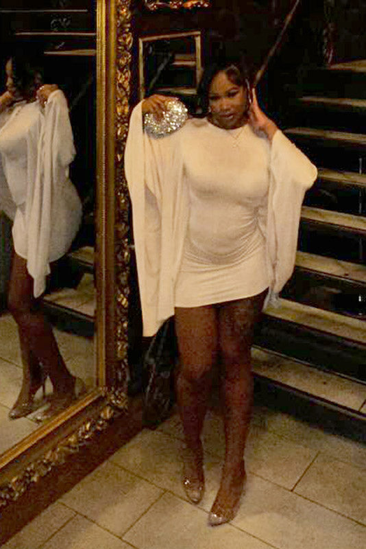Curvy-Friendly Cape Sleeve Mini-Length Dress