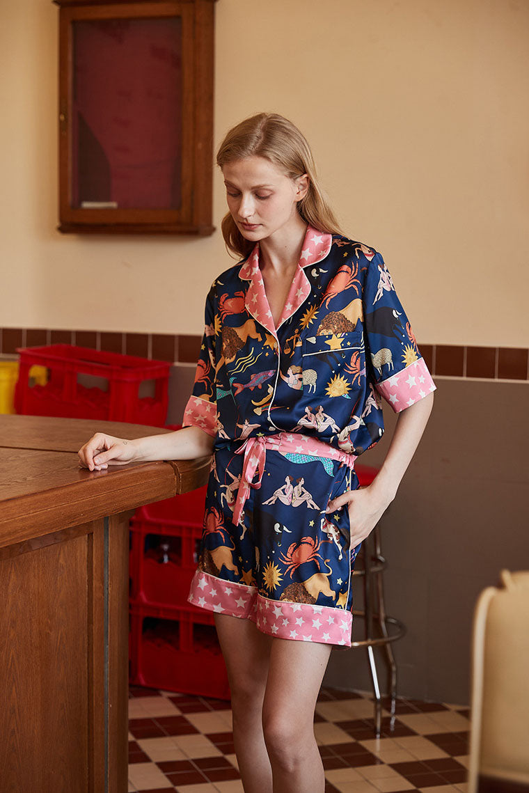 Coordinated Blue Constellation Shorts Pajama Set
