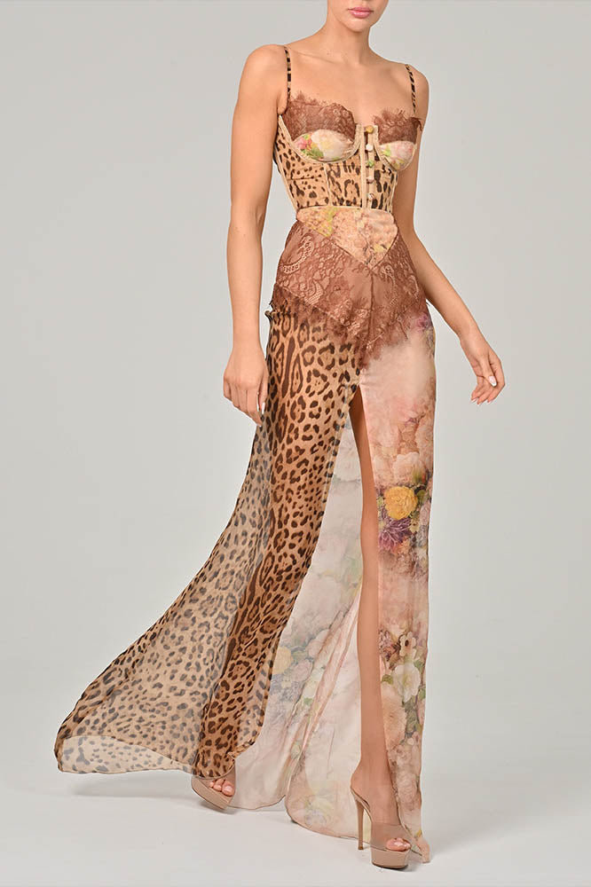 Whispers of the Wild - Waist-Tied Maxi-Length Dress