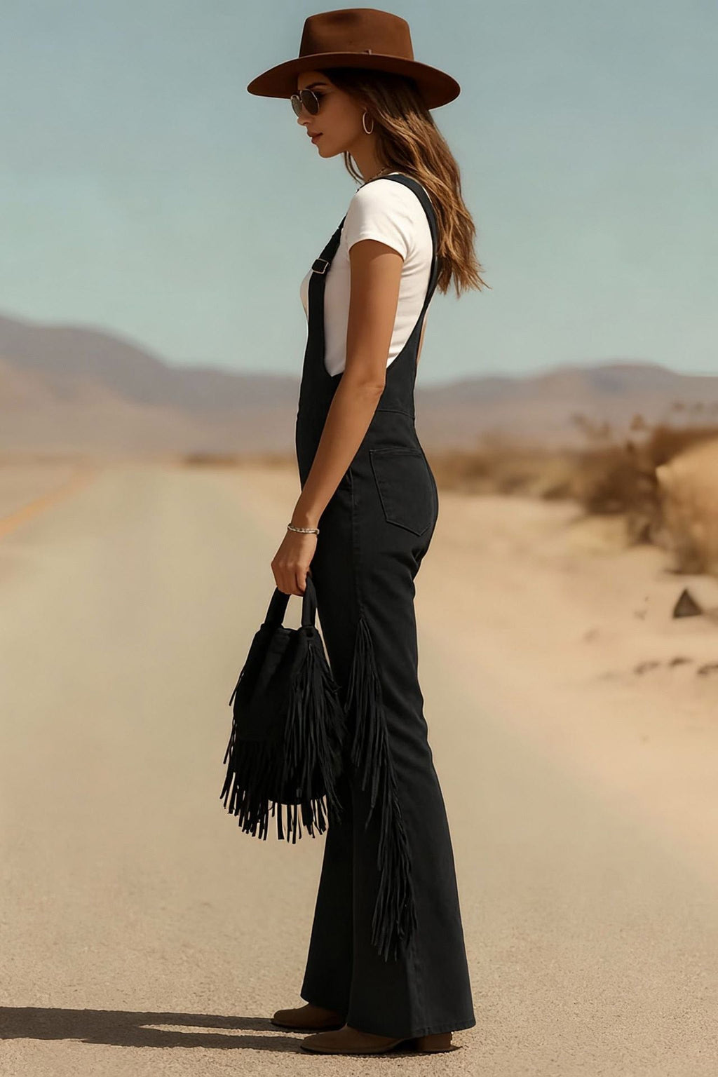 Modern Boho Fringe Micro-Suede Overalls