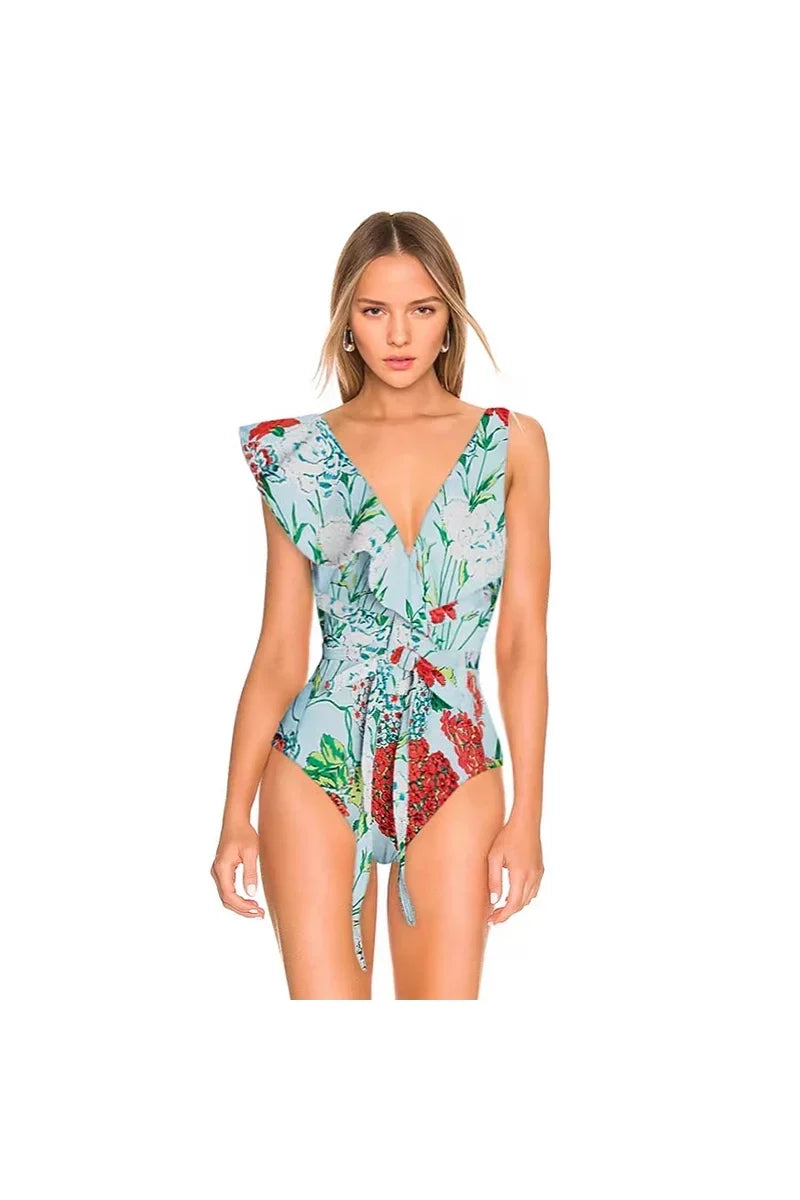 Lace Trim Tie-Up French Style Two-Piece Bikini
