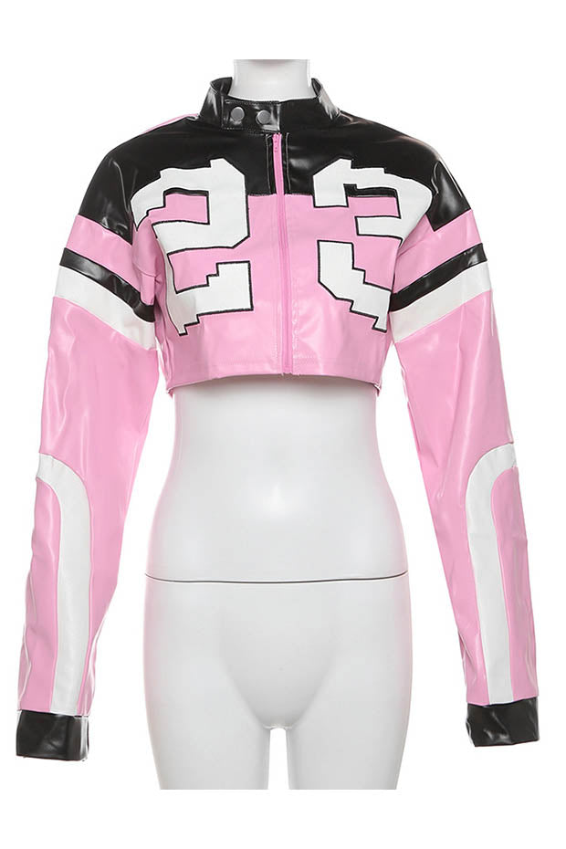 Modern Embroidered Biker Faux Leather Jacket