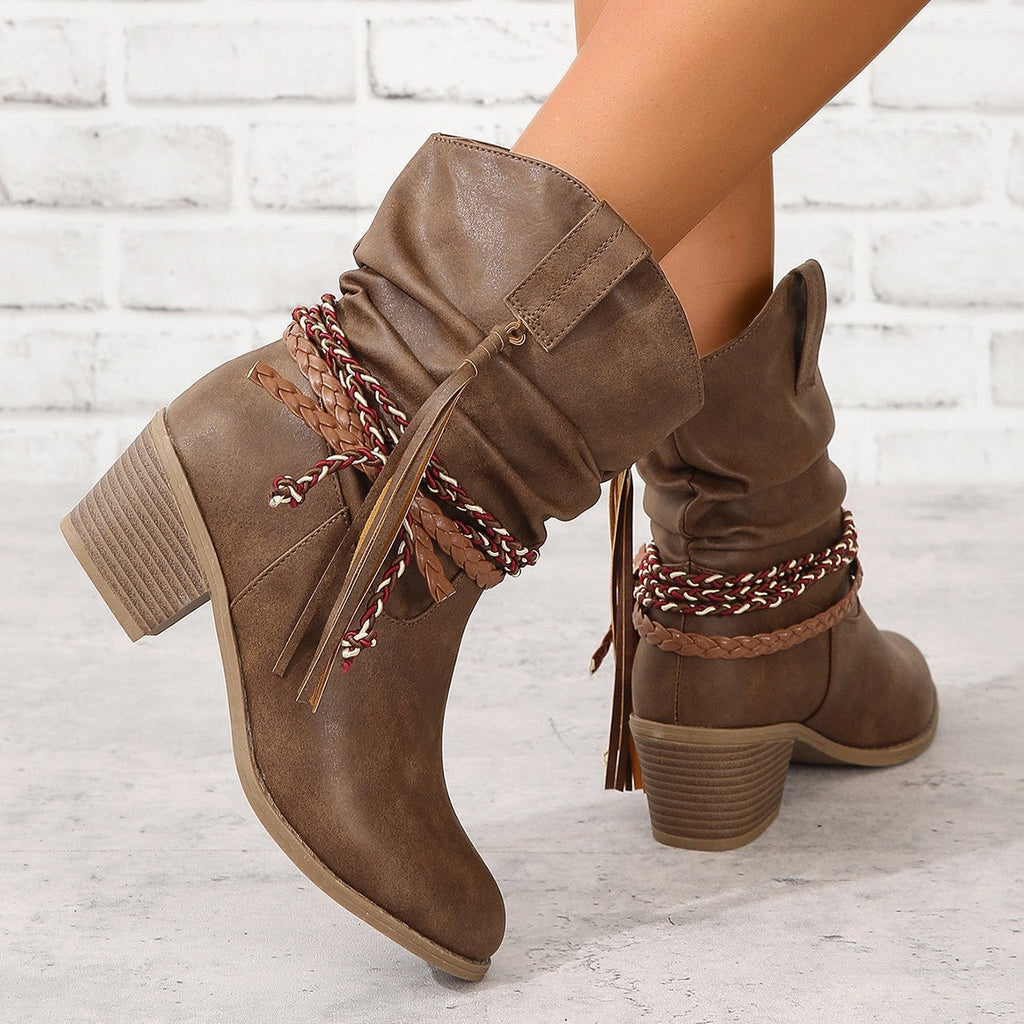 Retro Western Cowboy Tassel Ankle Boots