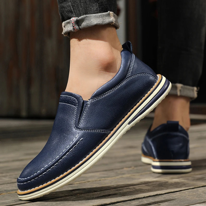 Pebbled Leather Loafers with Moc-Toe Stitching