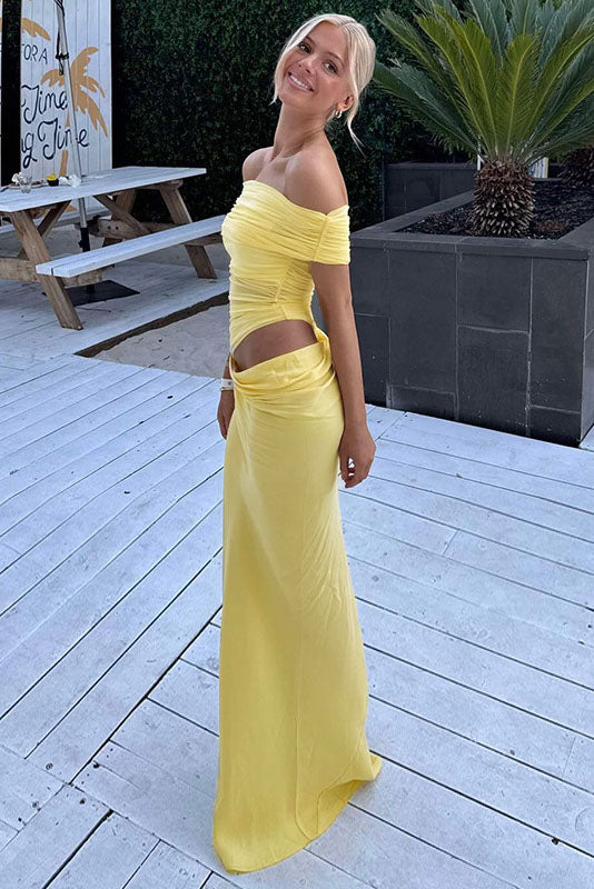 Sheer Mesh Off-Shoulder Maxi-Length Dress