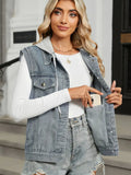 Washed Denim Vest with Hood