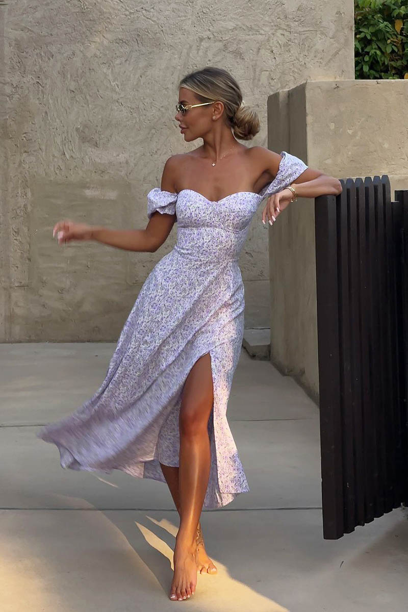 Stylish U-Neck Flower Midi-Length Dress