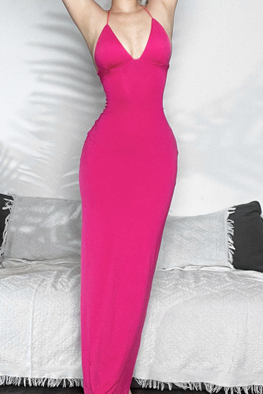 Stylish Tie-Back Fitted Midi-Length Dress